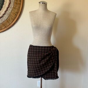 Judith March Skirt Brown Checkered Wrap Mini Check Mate Medium